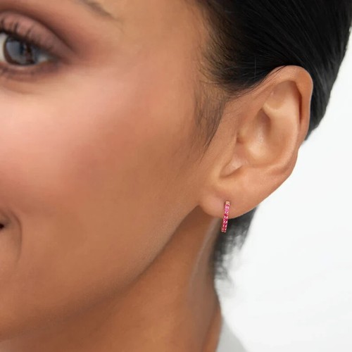 0.30CT Round Cut Natural Ruby Women's Birthday Gift Hoops Earrings In 14k Gold - Picture 4 of 11