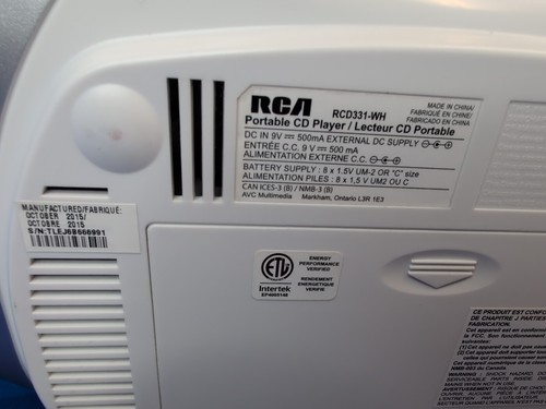 RCA RCD331WH Portable CD Player with AM/FM Radio White Line Out Power Cord Works - Picture 13 of 19