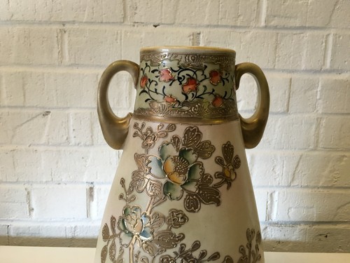 Vintage Antique 12” Japanese Likely Nippon Double Handle Vase Flowers Decoration - Picture 8 of 12