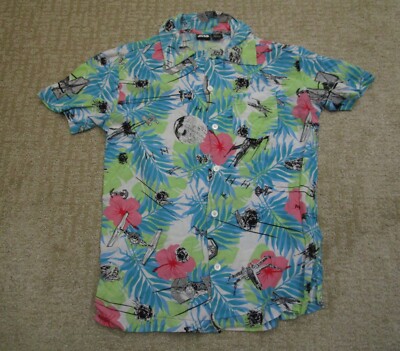 Star Wars Shirt Men Small Blue Starfighters Hawaiian Aloha All Over Print AOP
