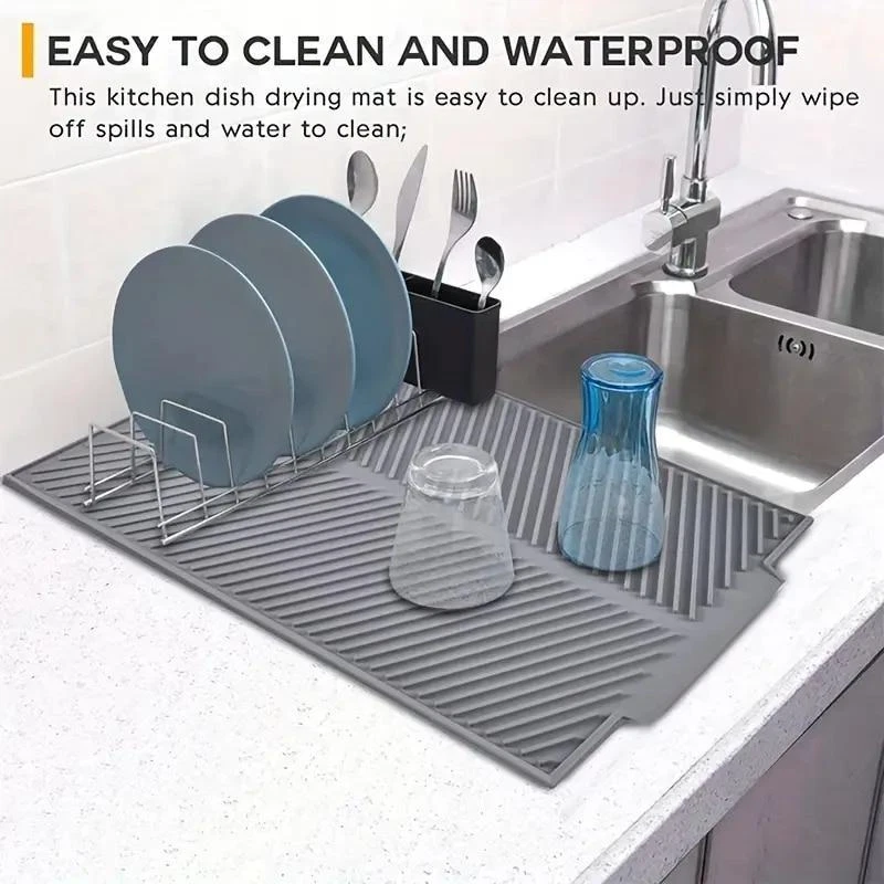 Silicone Dish Draining Mat Kitchen Pans Washing Up Drainer Tray Drying Pad Board