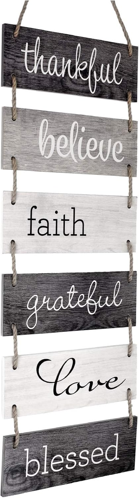 Large Hanging Wall Sign: Rustic Wooden Decor (Grateful, Love, Believe, Thankful,