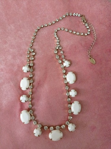 NEXT Light Gold Tone Clear Rhinestones & White Acrylic Beaded Necklace-54cm Long - Picture 5 of 8