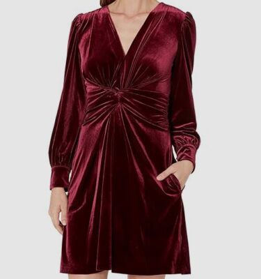 Vince Camuto Women's Red Velvet Twisted Front V-Neck Long