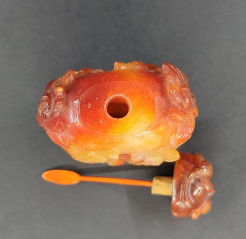 Antique Chinese Carnelian Agate Relief Carved Snuff Bottle Qing 19c - Picture 7 of 12
