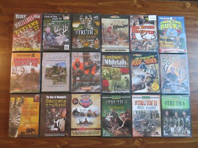 18 NEW HUNTING DVD LOT; DEER. ELK. etc. GUN. BOW. PRIMOS THE TRUTH. etc. Sports.