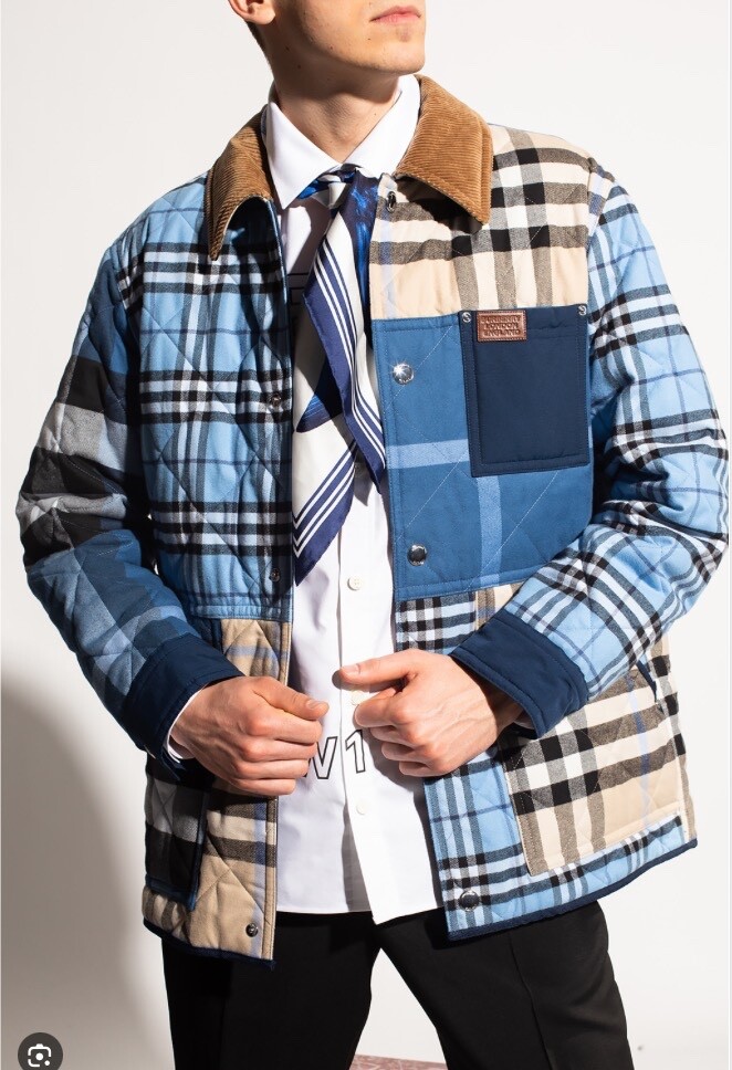 BURBERRY Blue & Light Almond Henham Patchwork Jacket - Size