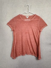 Style Co Women Top Small Coral Cotton Blend Short Sleeve Handkerchief Hem Shirt