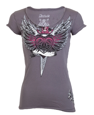 Archaic AFFLICTION T-shirt Donna ON MY WAY Cuore NERA Tattoo Biker M-XL $58