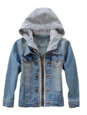 Kids Boys Girls Hooded Denim Jacket Zipper Coat Outerwear for Casual Wear