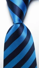 New Classic Striped Dark Blue Sea Blue JACQUARD WOVEN Silk Men's Tie Necktie