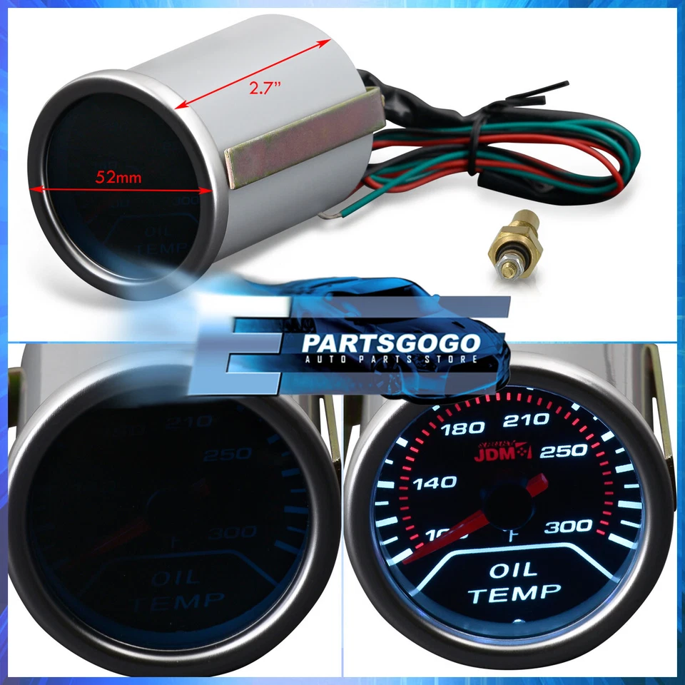 For Lexus Acura Infiniti 2" 52MM JDM Oil Temperature Reverse Glow Gauge Smoke - Imagem 2 de 4