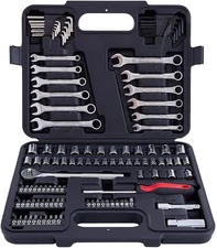 121 Piece Mechanic Tool Socket Wrench Set 3/8 And 1/4 Inch Drive Metric And Stan