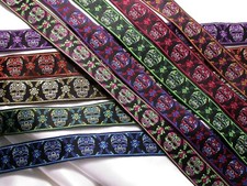 Sugar Skulls Jacquard Ribbon 1" 25mm choice 12 colors polyester 3 Yards  up