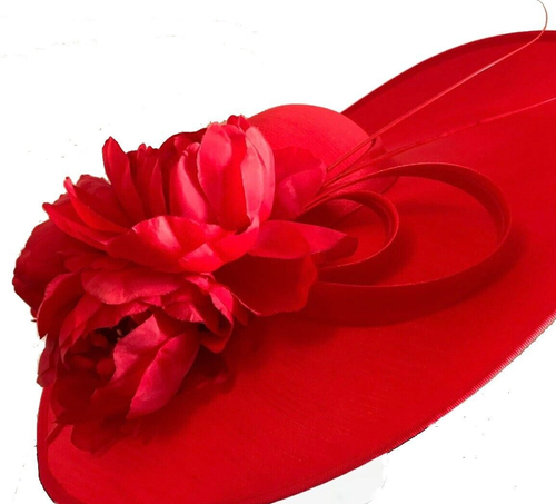 Exclusive Red Designer Millinery by Hat Couture Wedding Bridal Racing Ascot Hat - Picture 6 of 8