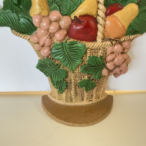 BASKET OF FRUIT Painted Vintage Cast Iron Doorstop Bookend - Picture 5 of 9