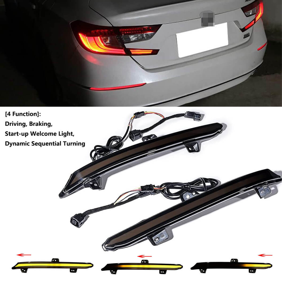 2019 Honda Accord Rear Bumper Reflector Smoke LED Tail Lights For Honda Accord 2018-2020 - Dynamic Sequential Turn Signals 2018-2020 Accord Smoked Tail Lights