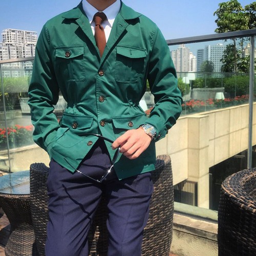 Vintage Safari Jacket Men Casual Party Four Pockets Sport Men Hunting Coat - Picture 20 of 22