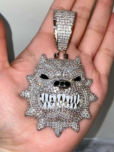 Bulldogge Pitbull Wütender Hund Silber Anhänger Männer Iced Charm 12mm Miami Kubanische Kette - Bild 8 von 12