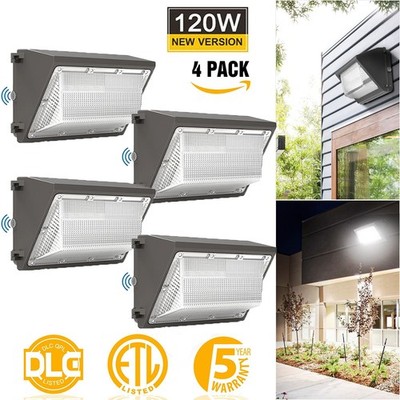 4 Pack 120W LED Wall Pack Light Dusk to Dawn Street Warehouse Outdoor Wall Lamp