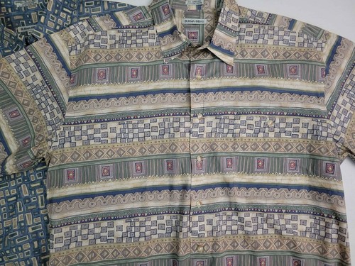 LOT 2 Burma Bibas 60 Singles Cotton Lawn Short Sleeve Geo Art Loop Camp Shirt XL - Picture 5 of 8