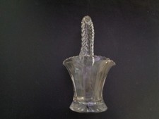 Vintage Glass Basket Duncan Miller Brides Basket Rope Handle Etched Flowers 6"