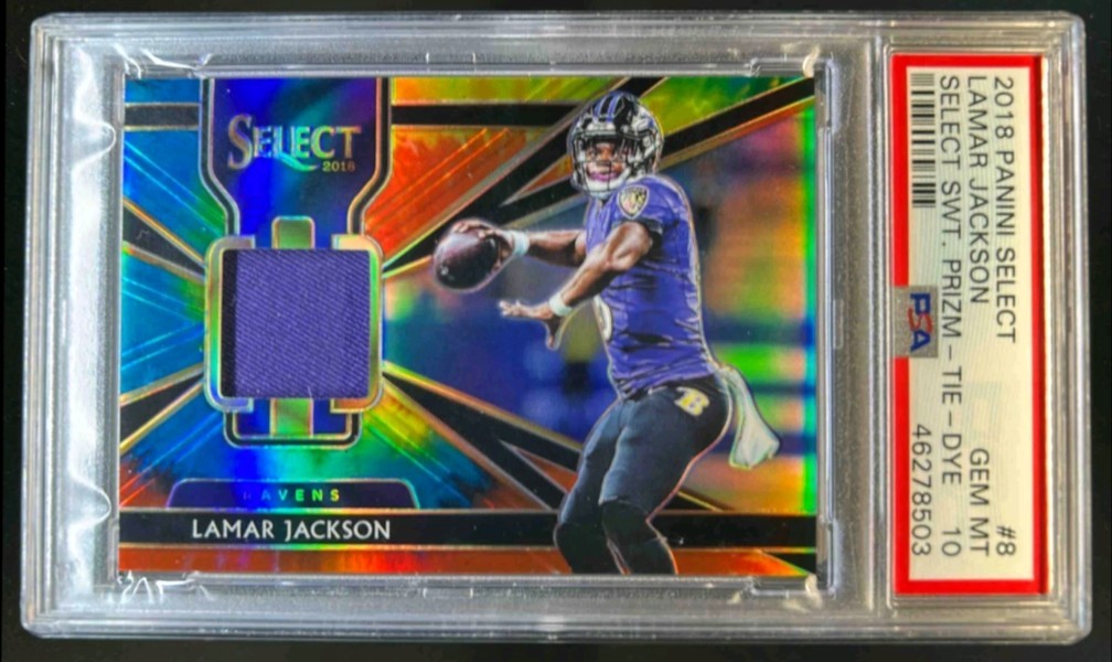 Lamar Jackson Panini Select Select Swatches Prizm #8 Tie-Dye