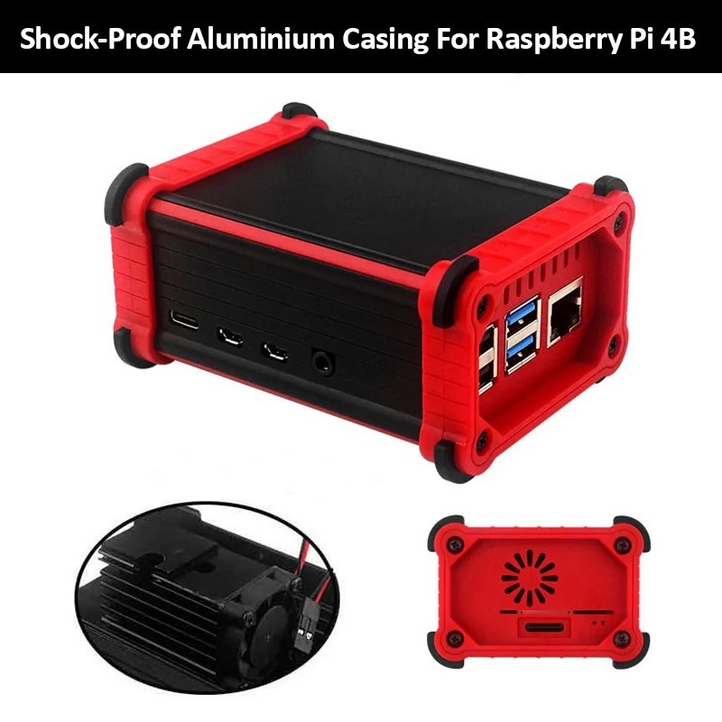 Raspberry Pi 4B Aluminum Alloy Case With Cooling Fan Heatsinks Shock Resistant