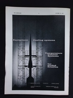 Original 1957 Advert Normalair Cooling Systems Guided Missiles