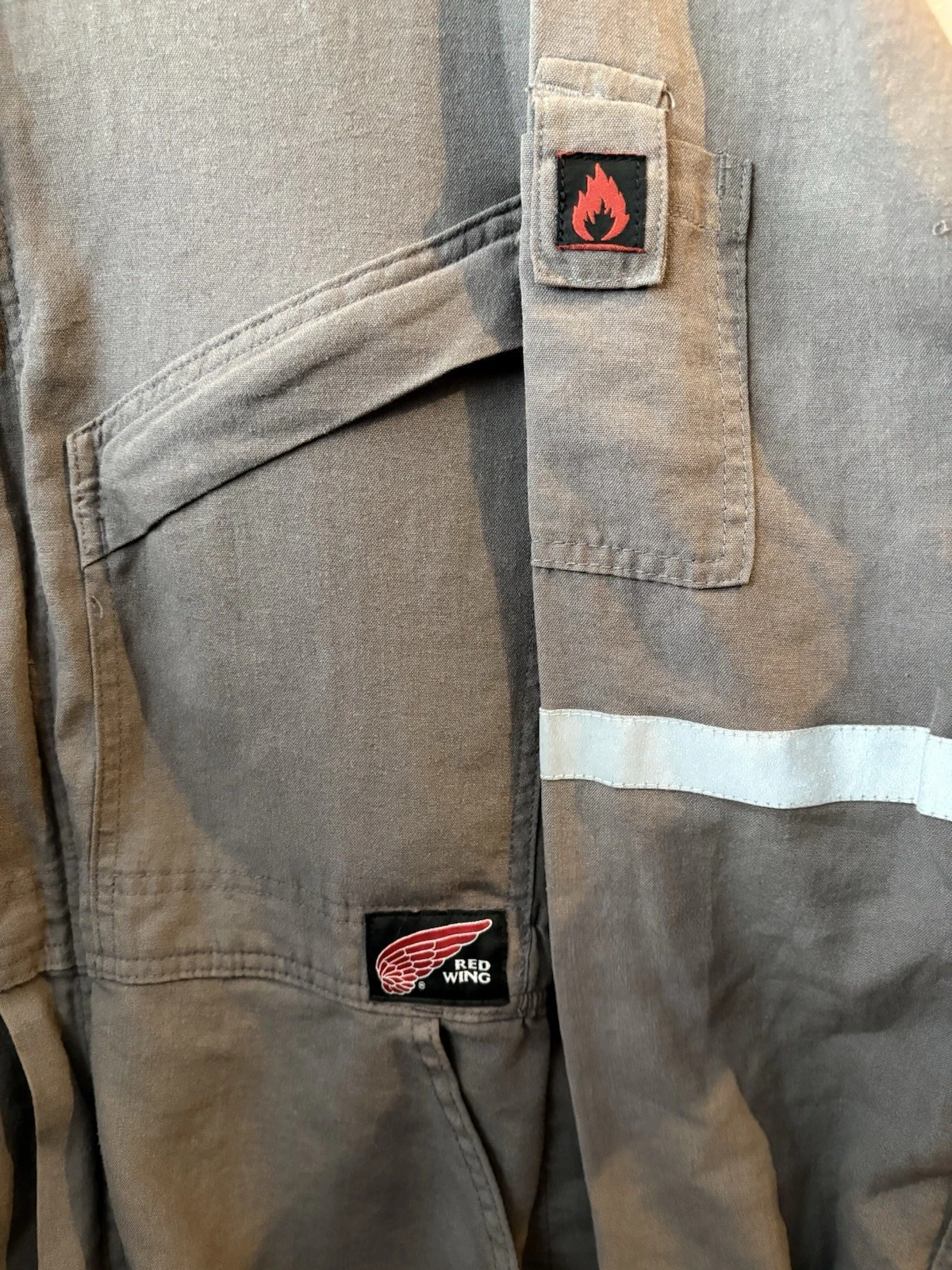 Red Wing Unisex FR Coverall Gray Cotton Canvas Workwear Reflective Pockets - product detail image 3
