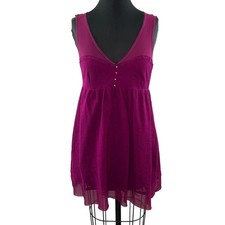 FREE PEOPLE Pink V-Neck Sleeveless Lace Overlay Embellished Babydoll Dress Sz M