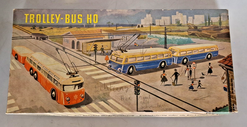 Eheim 102 /H0 Trolley-Bus mit Anhänger Set mit Oberleitung in alter Ovp= intakt!