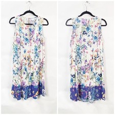 J. Jill Medium Womens White Colorful Floral Print Shift Sleeveless Pleated Dress