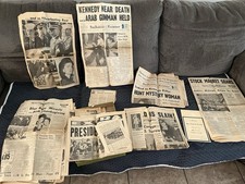 Vintage JFK Kennedy Assassination & RFK Death Newspaper Clippings Lot