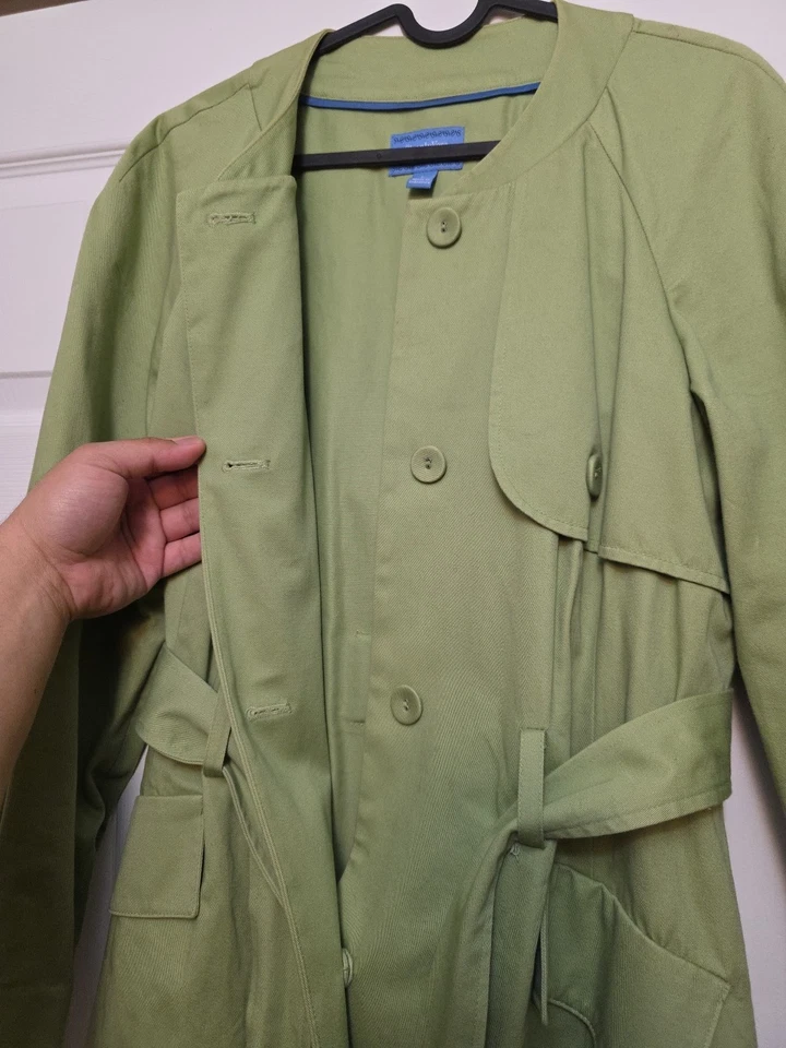 Simply Vera Vera Wang Lime Green Cotton Long Sleeve Belted Trench Womens Large - Image 4 of 4