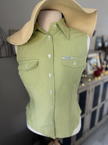 Vintage Guess Jeans Green Gingham Sleeveless Button Front Shirt Women's Medium