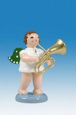 Angel Musician With Tenorhorn Crown Height Approx 6cm New Christmas Wood