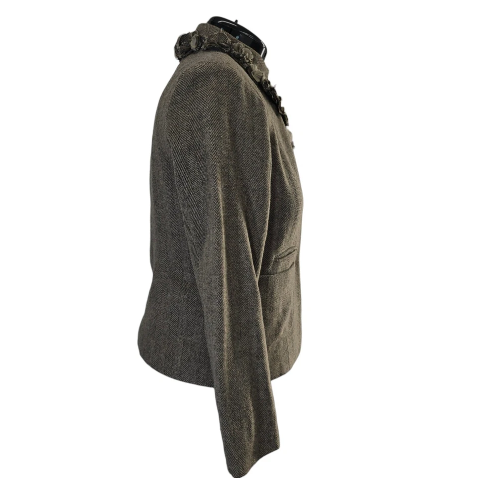 Blazer Mujer Tweed Cuello Floral Patrón Espiga Chaqueta-SIN ETIQUETA TALLA Foto 3 de 4