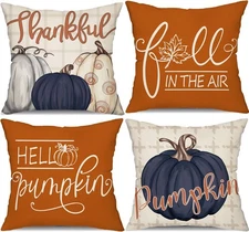 DFXSZ Fall Pillow Covers 16x16 inch 16 x 16 (Pack of 4), Dark Blue Pumpkin 