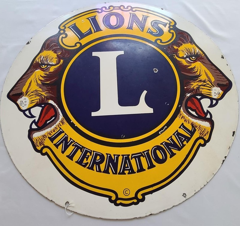 Lions Club International Porcelain Sign 30" dia..super clean vintage