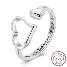 MULA Fine 925 Sterling Silver Open Size Ring Love In The Heart For Women Jewelry