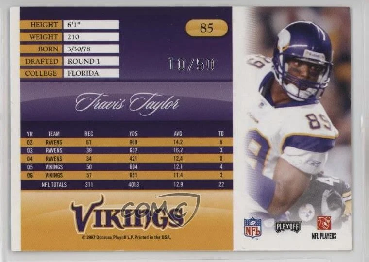 2007 Playoff Prestige Xtra Points Purple /50 Travis Taylor #85 - Image 2 of 2