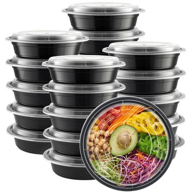 GUSTO [24 oz - 50 Count Round Meal Prep Containers with Lids - Reusable, Microwa