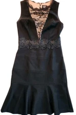 JAX Womens 4 Black Sleeveless Dress Tan Accents Lace trim Sexy Going Out