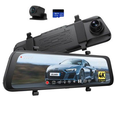 ACUMEN XR10 Pro with 4K Front and Rear Dash Cam, 10'' IPS Touchscreen Mirror