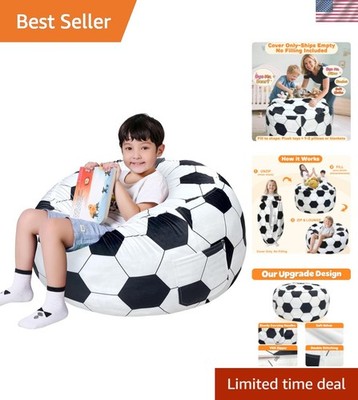 Soccer Stuffed Animals Storage Bean Bag Chair Cover Only Ships Empty, No Fill...