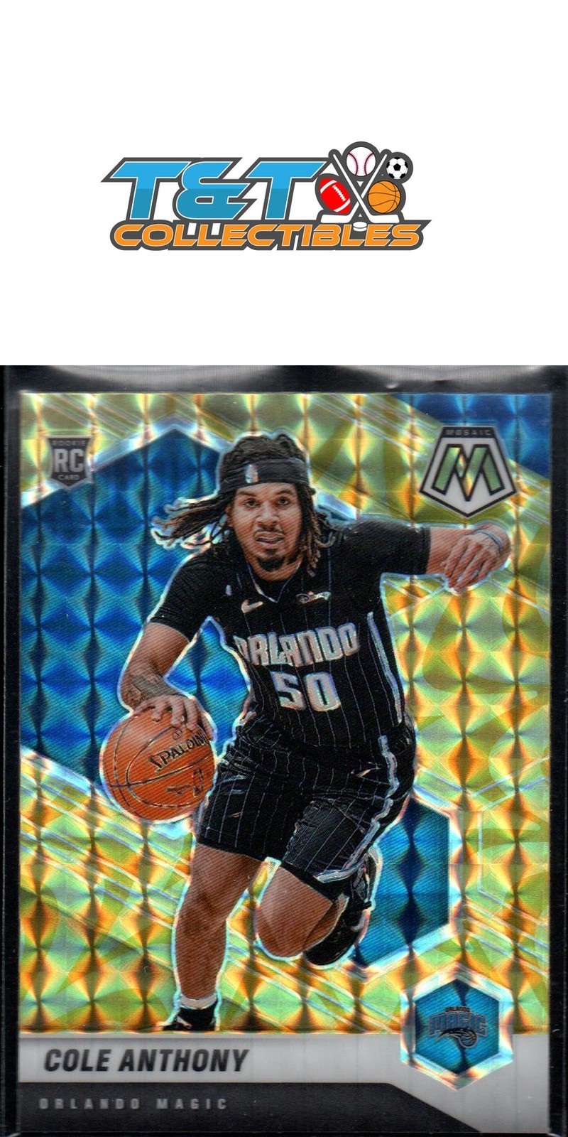 2020-21 Panini Mosaic Reactive Yellow #207 Cole Anthony Orlando Magic RC 6