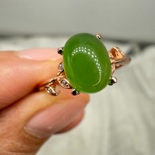 925 Sterling Silver Ring 8x6mm Natural Emerald Gemstone Zircon 14K Gold Plated