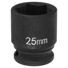 6-Point Impact Socket 25mm Socket 1/2" Drive 1.65" Long Cr-Mo Steel Phosphated