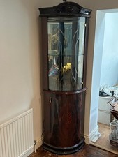 Tall Corner Display Cabinet Lockable, High Shine Mahogany, Ornate